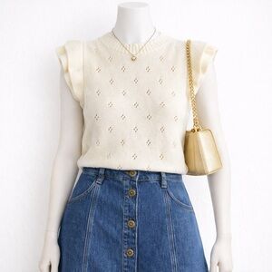 & Other Stories Cream Pointelle Ruffle Knit Vest Sleeveless Sweater Top